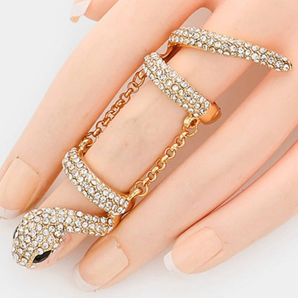 Gold Wrapped Snake Metal Finger Statement Pave Rhinestone Crystal Ring Wiggle
